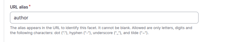 Screenshot of url alias field on a facet widget form